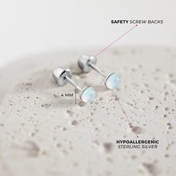 EAR Opal Button Childrens Earriings - Screw Back