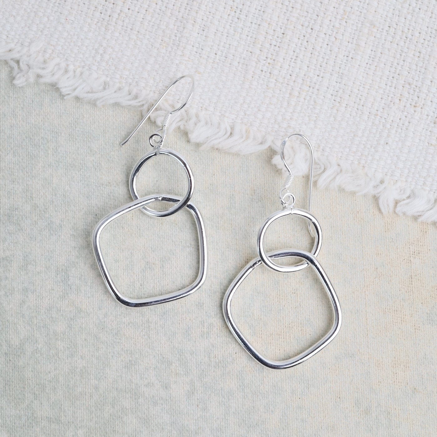 EAR Open Circle & Square Drop Earrings
