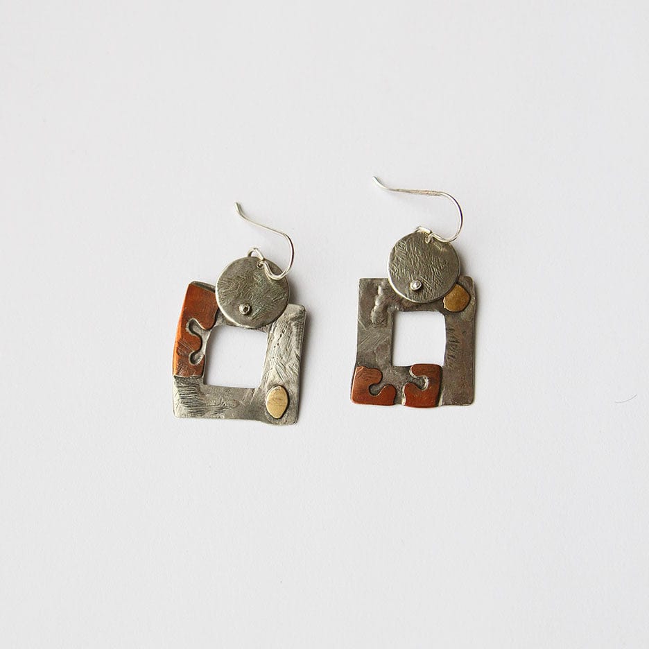 EAR Open Square & Disc Earring Mixed Metal