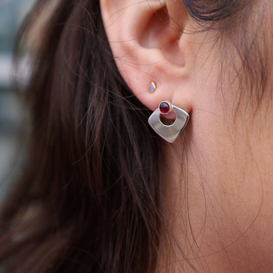 EAR Open Triangle Post Earrings with Garnet