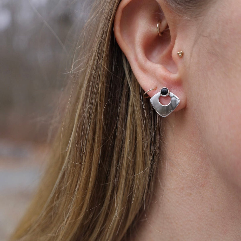 EAR Open Triangle Post Earrings with Onyx Cabochon