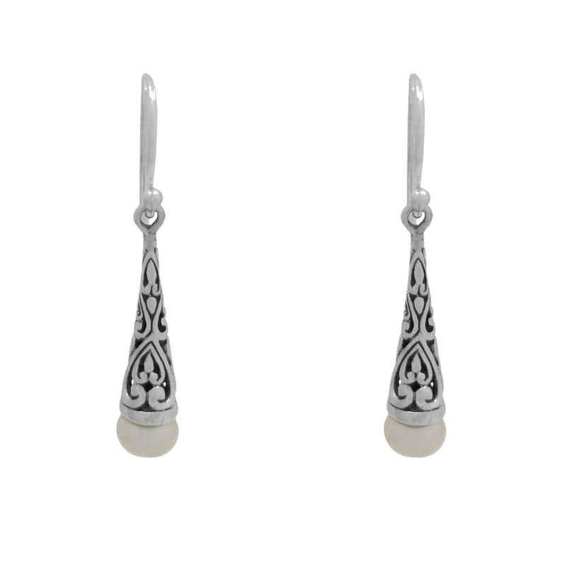 EAR Ornate Conical with Pearl Dangle Earring