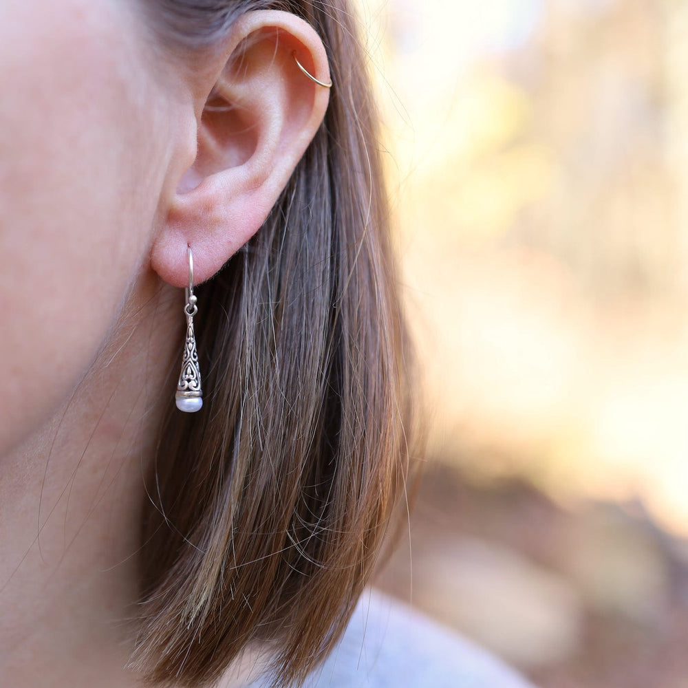 EAR Ornate Conical with Pearl Dangle Earring