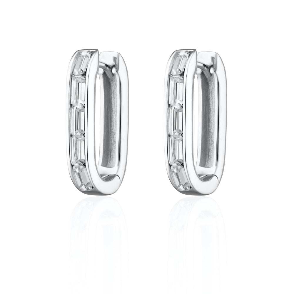 EAR Oval Baguette Hoop Earrings in Rhodium Plated Sterling Silver