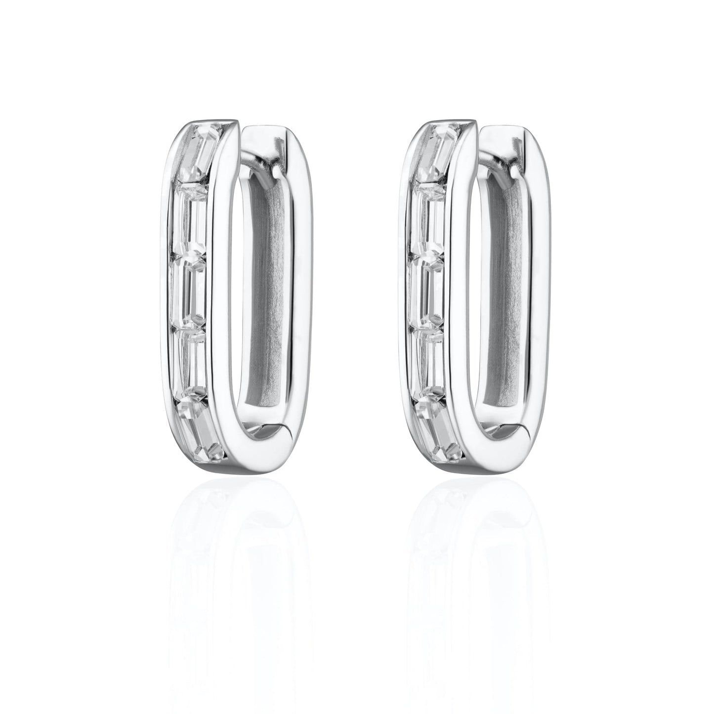 EAR Oval Baguette Hoop Earrings in Rhodium Plated Sterling Silver