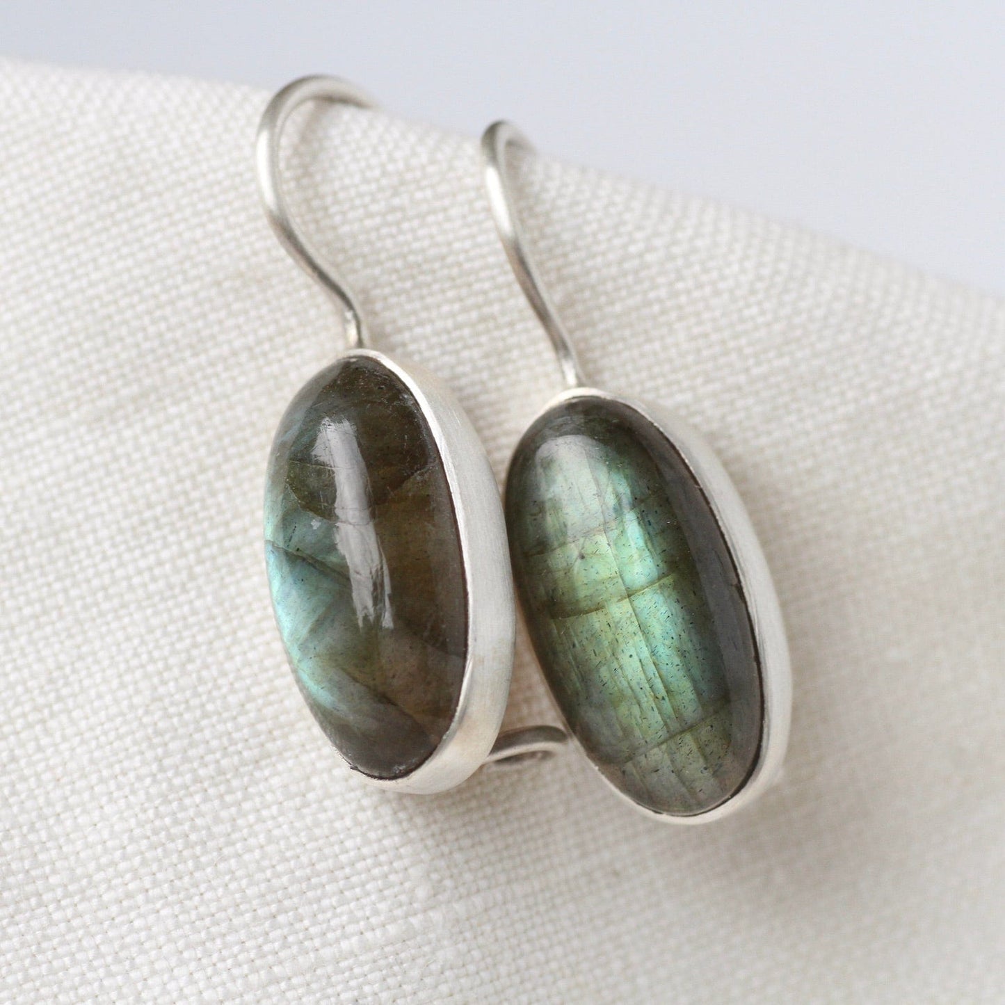 EAR Oval Cabochon Labradorite Drop Earrings