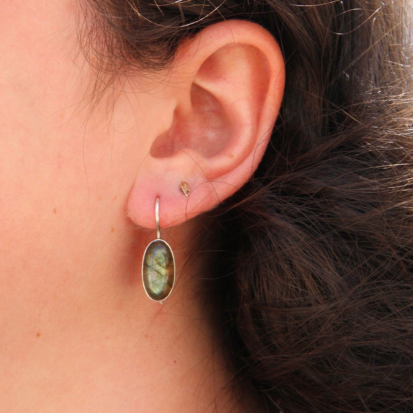 EAR Oval Cabochon Labradorite Drop Earrings