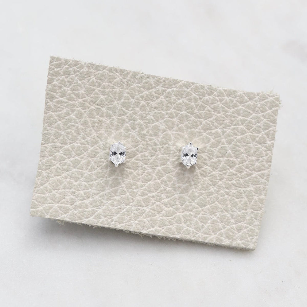 EAR Oval Claw-set CZ Studs - Sterling Silver