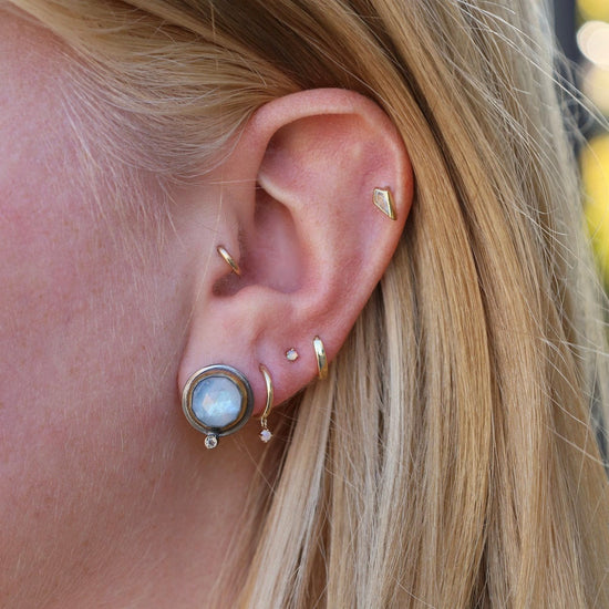 EAR Oval Crescent Rim Post Earrings with Moonstone & W