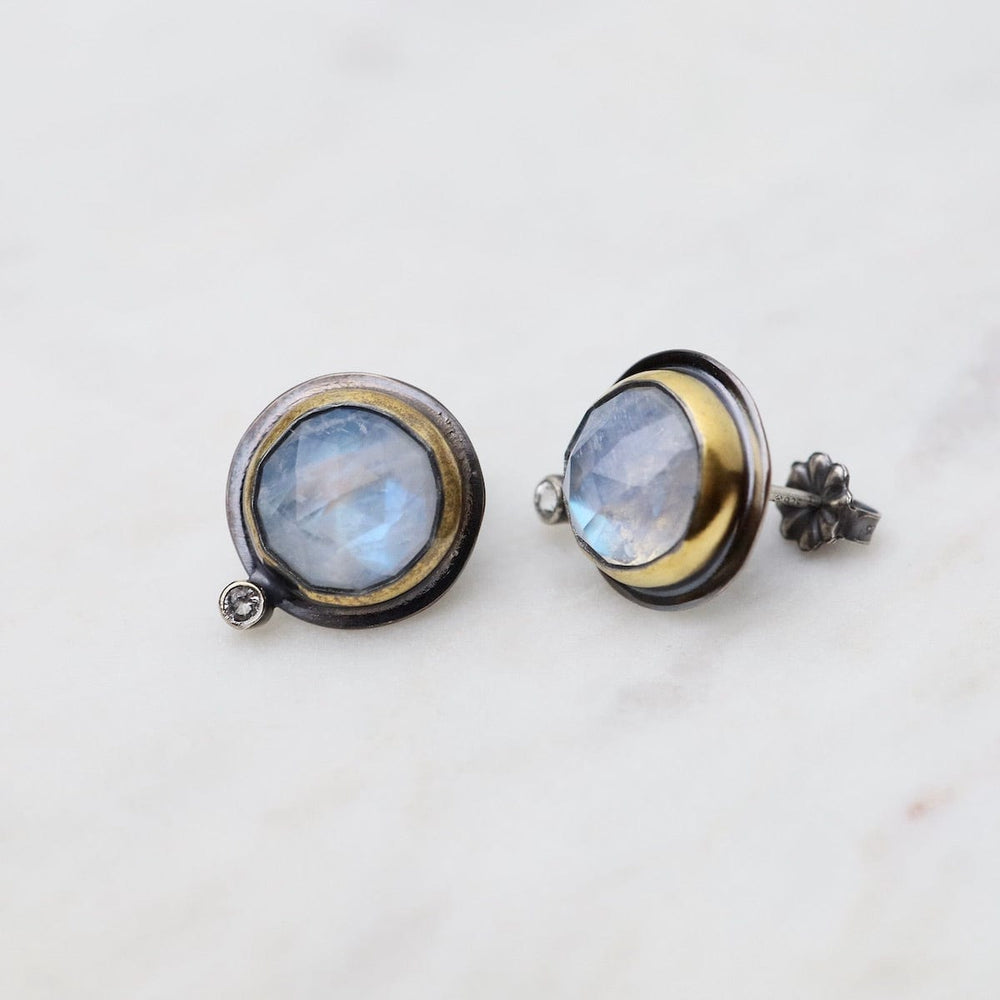 
                      
                        EAR Oval Crescent Rim Post Earrings with Moonstone & White Topaz
                      
                    