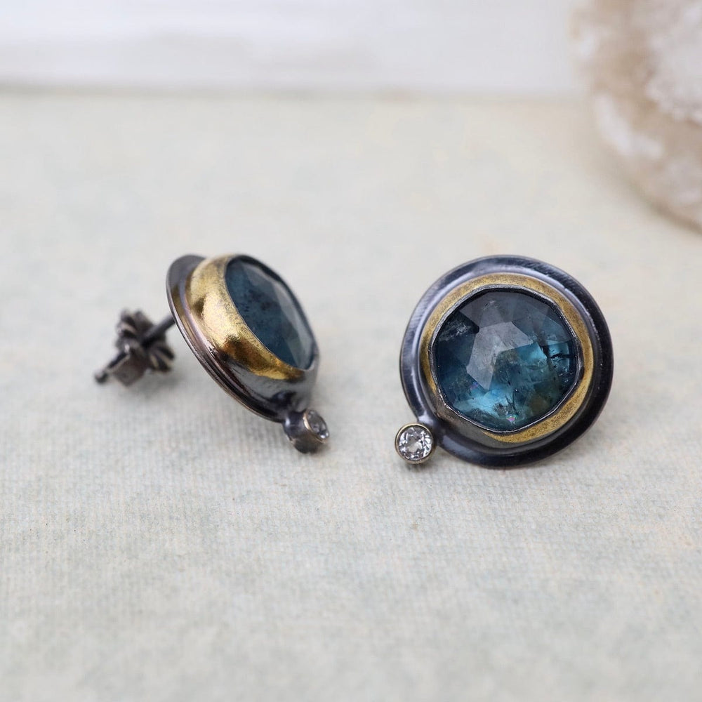 
                      
                        EAR Oval Crescent Rim Post Earrings with Teal Kyanite
                      
                    