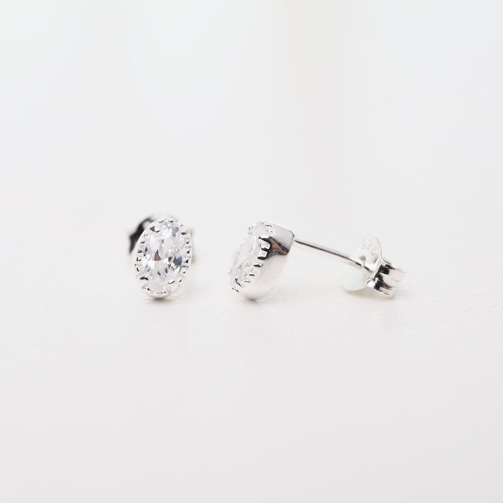 
                      
                        EAR Oval CZ with Milgrain Edge Studs in Silver
                      
                    