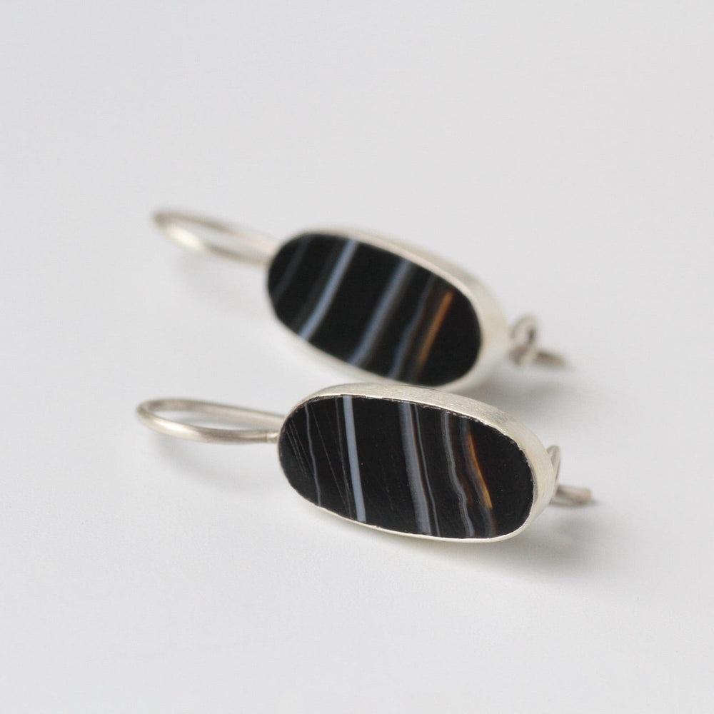 
                      
                        EAR Oval Flat Banded Black Onyx Drop Earrings
                      
                    