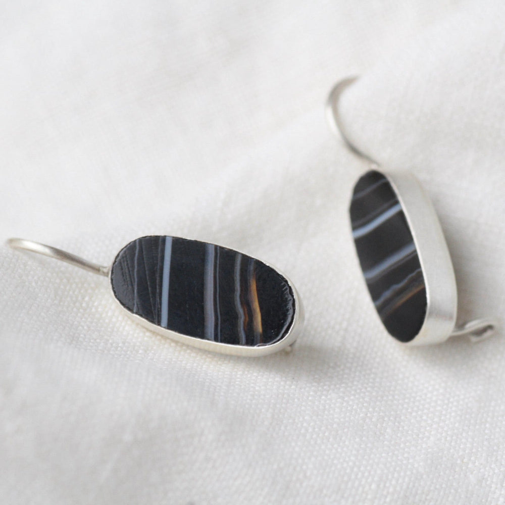 
                      
                        EAR Oval Flat Banded Black Onyx Drop Earrings
                      
                    