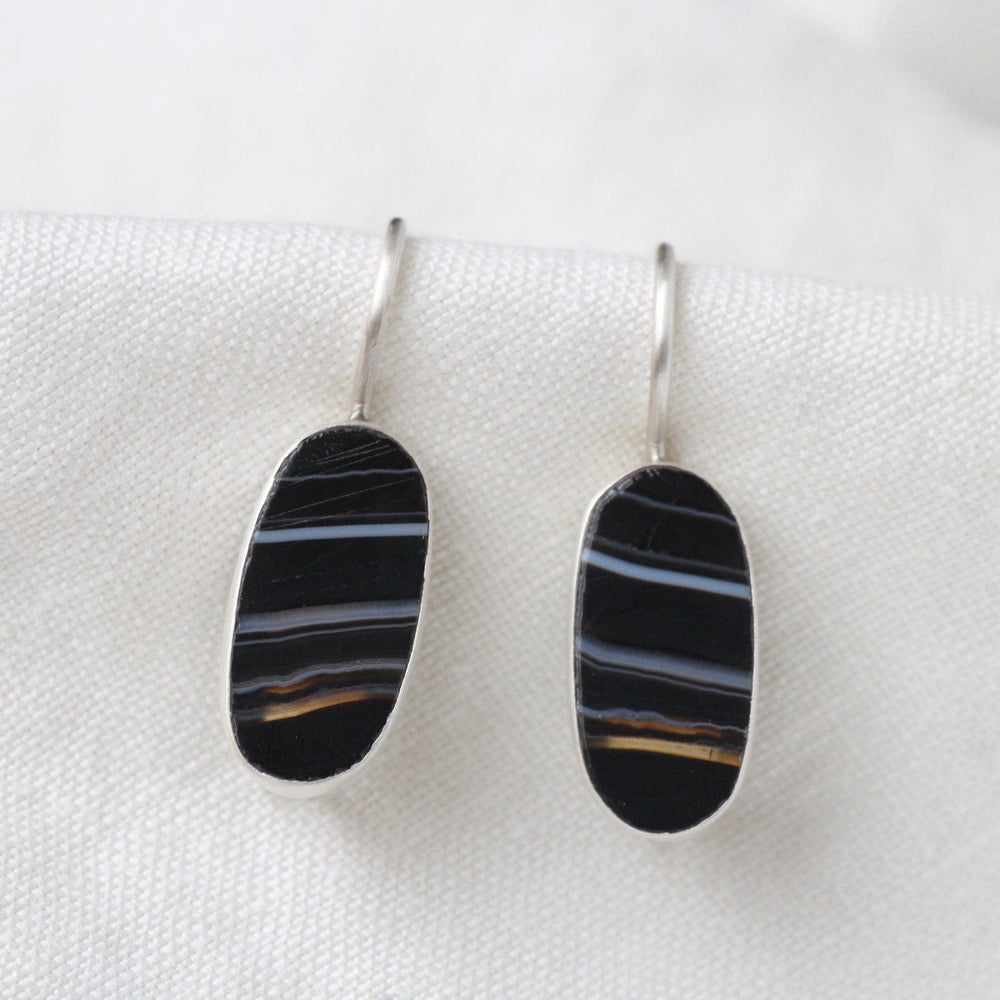 
                      
                        EAR Oval Flat Banded Black Onyx Drop Earrings
                      
                    