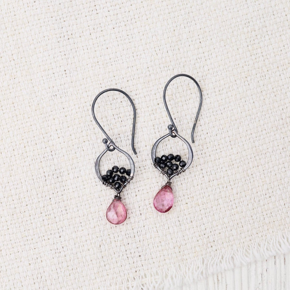 EAR Oxidized Silver Arabesque Earrings in Garnet