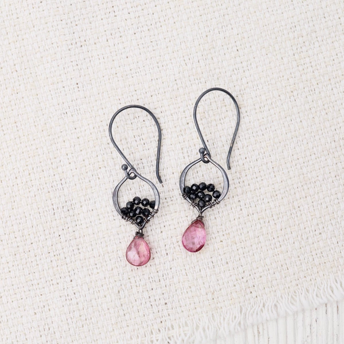 EAR Oxidized Silver Arabesque Earrings in Garnet