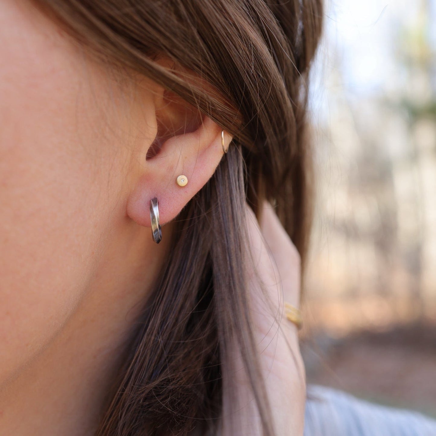 EAR Oxidized Silver Chunky Bias Hoop