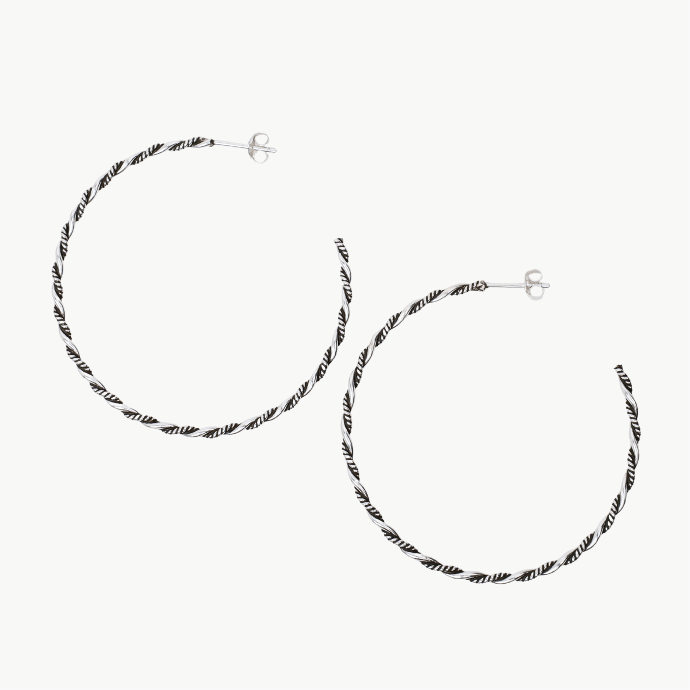 EAR Oxidized Sterling Silver 45mm Two Wire Twist Post Hoops