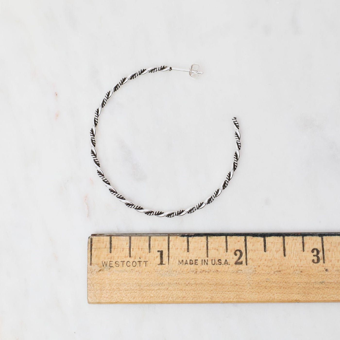 EAR Oxidized Sterling Silver 45mm Two Wire Twist Post Hoops