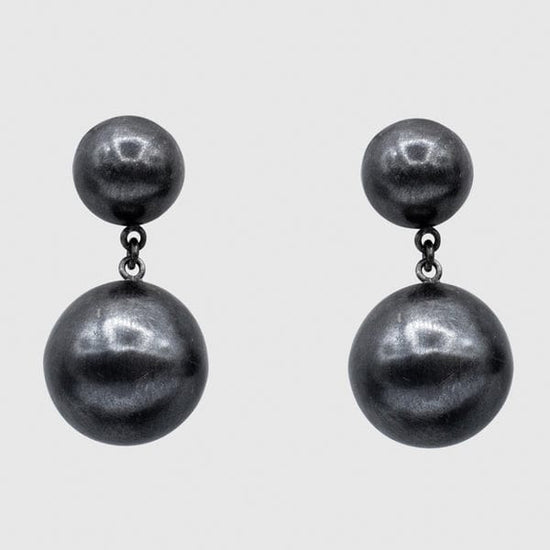 EAR Oxidized Sterling Silver Large Ball Drop Stud Earrings