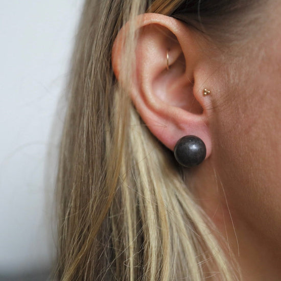 EAR Oxidized Sterling Silver Large Ball Stud Earrings