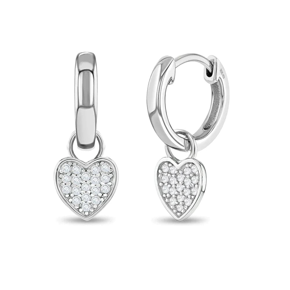 EAR Pave Heart Dangle Children`s Hoop Huggie