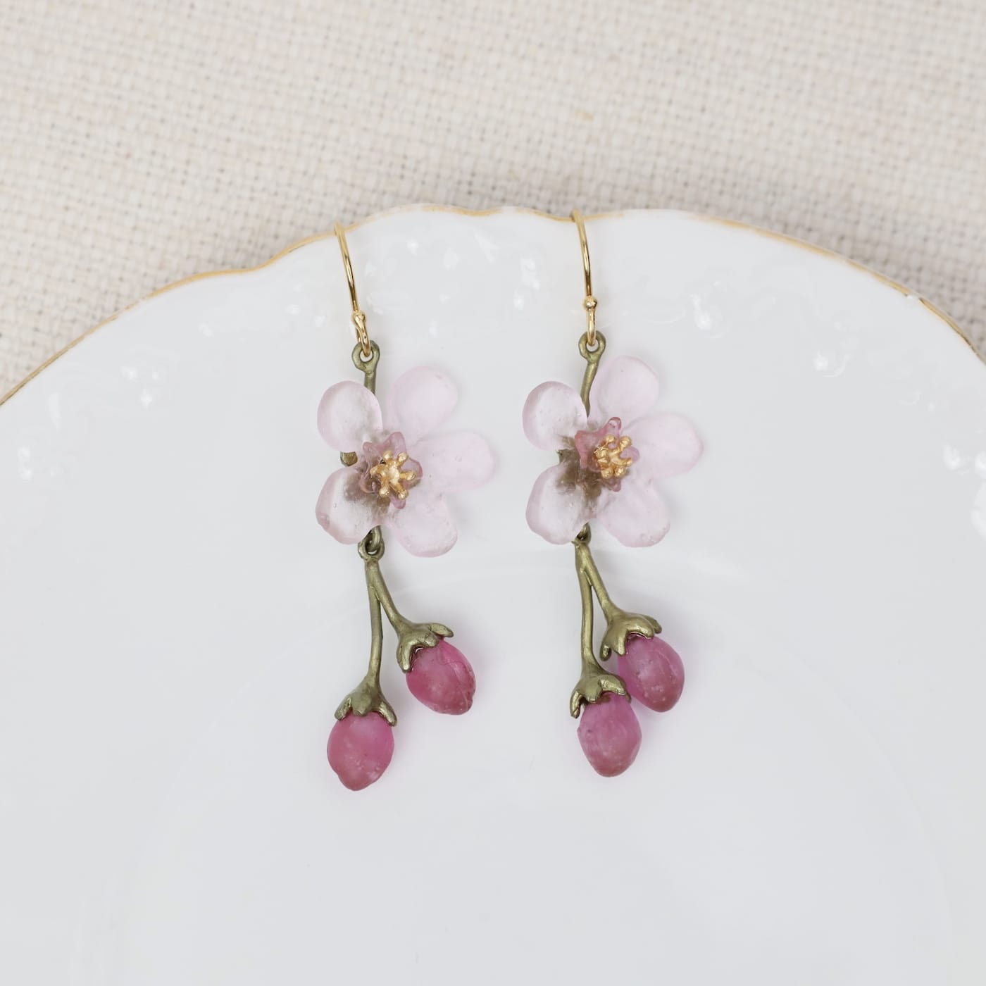 EAR Peach Blossom Flower Drop Wire Earrings