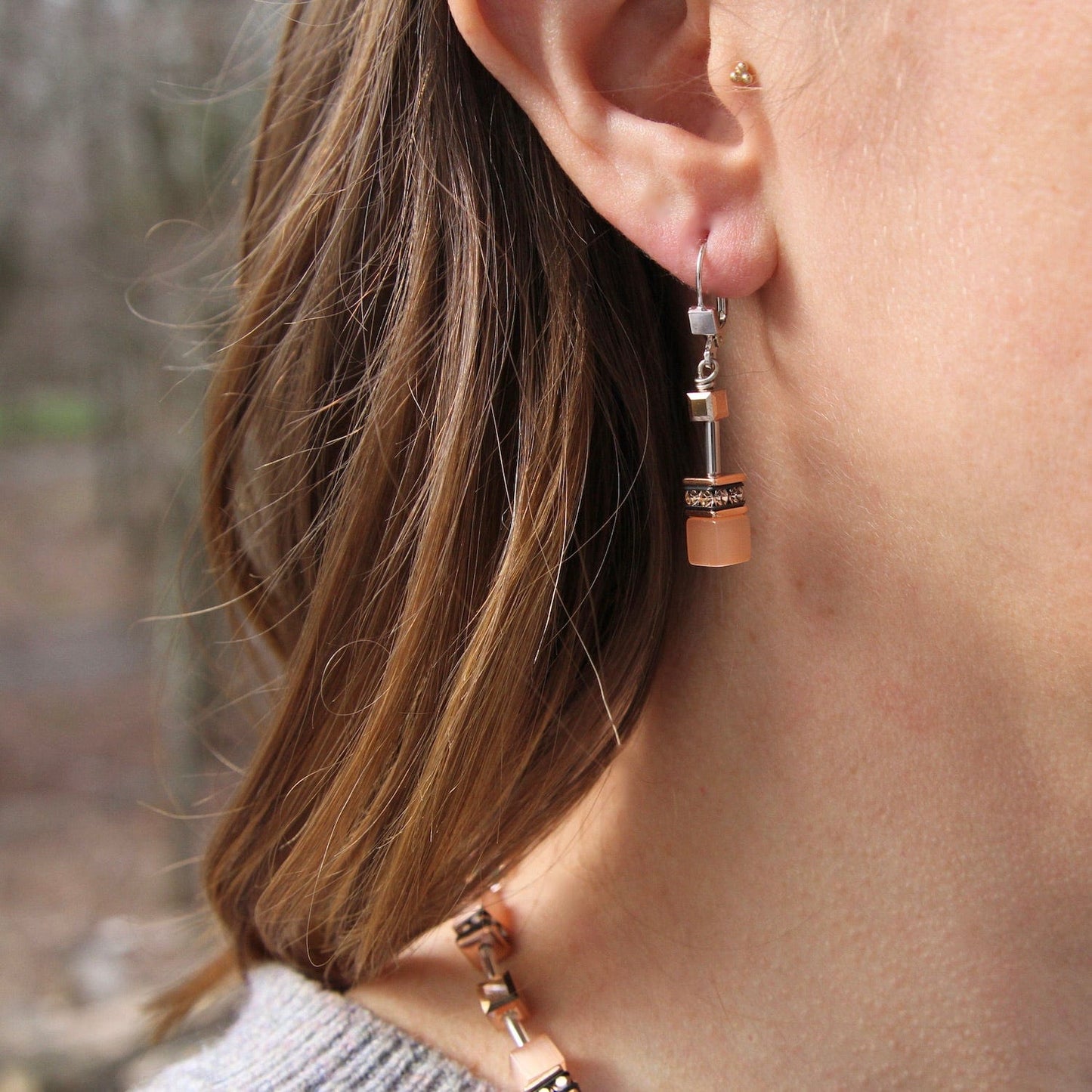 EAR Peach Geo Cube Earrings