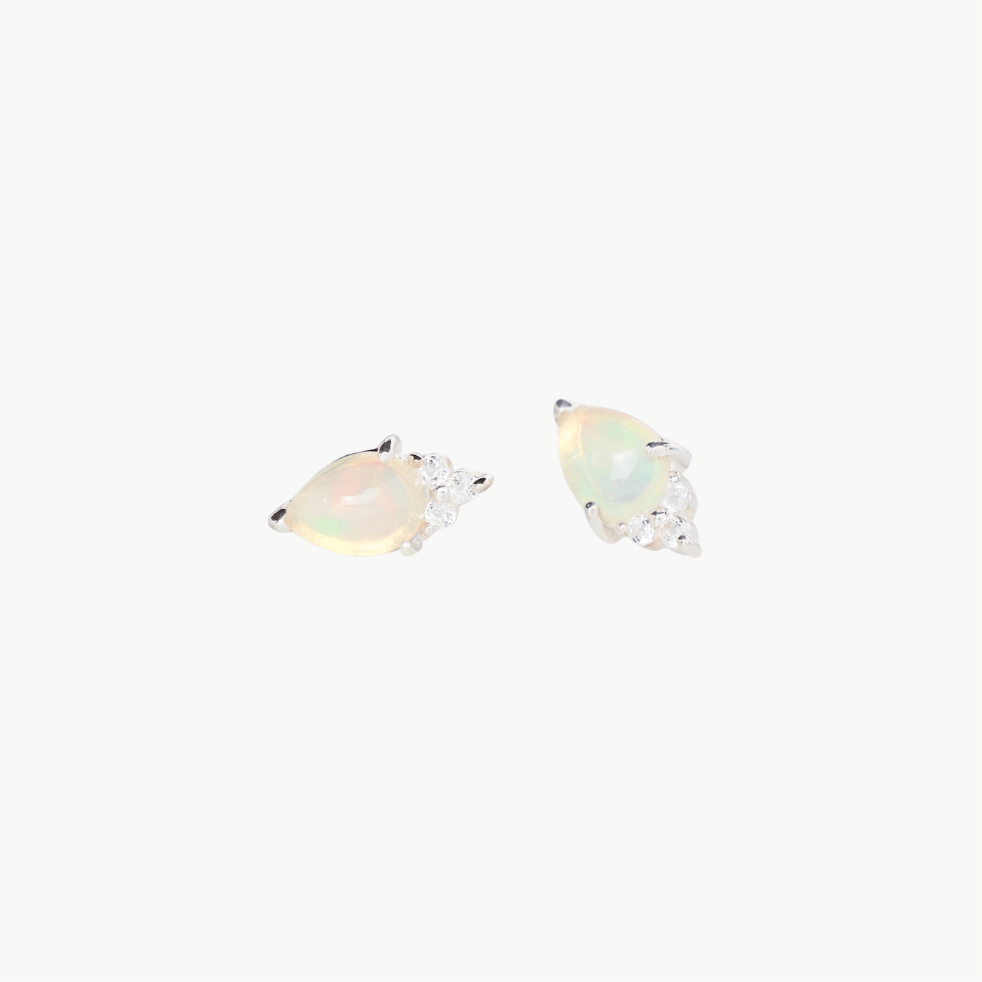 EAR Pear Opal with Three White Topaz Cluster Stud Earrings