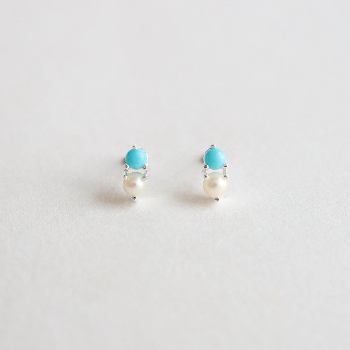 EAR Pearl and Turquoise Stud Earring in Sterling Silver