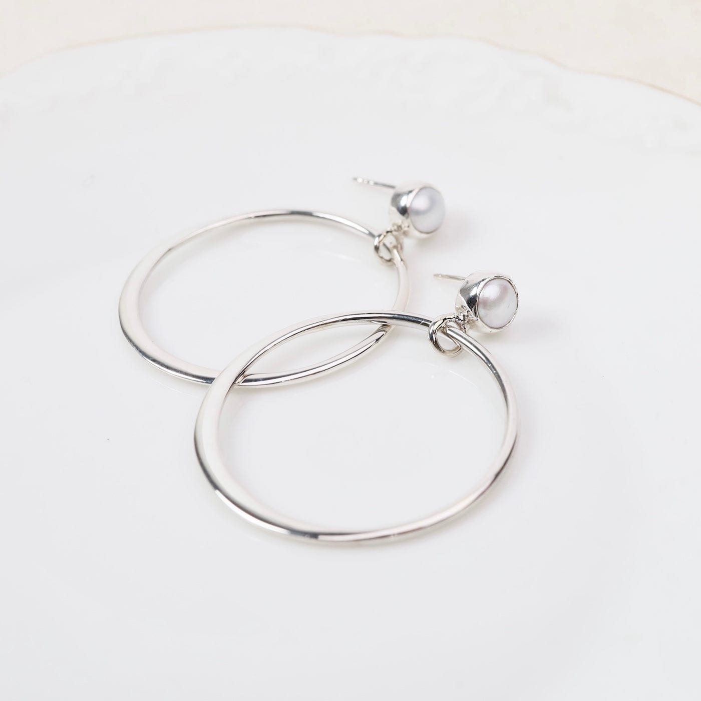 EAR Pearl Post Hoop Earrings