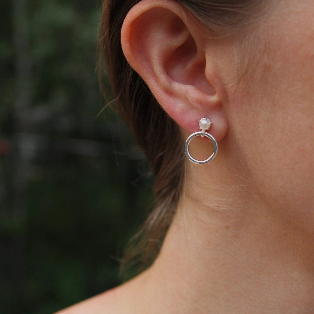 EAR Pearl post with Slim Hoop Drop Earring