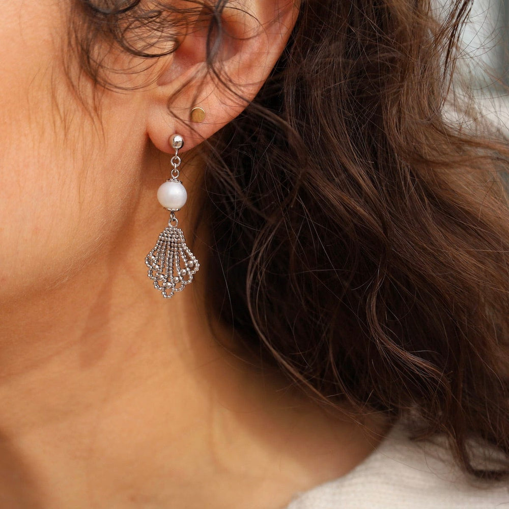 EAR Pearl with Fan Drop Earrings