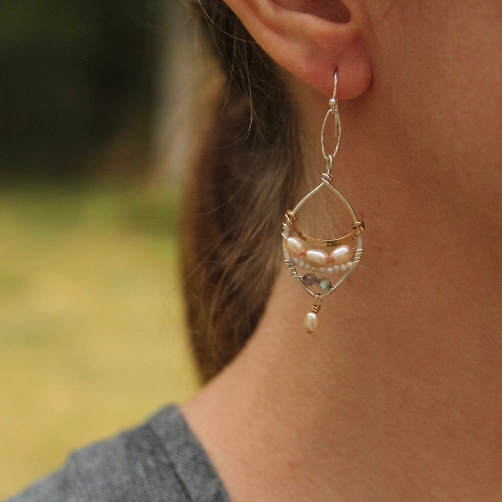 EAR Pearls & Labradorite Hand Formed Earrings