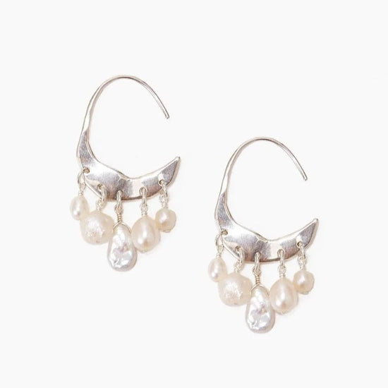 EAR Petite Crescent White Pearl & Silver Hoop Earrings