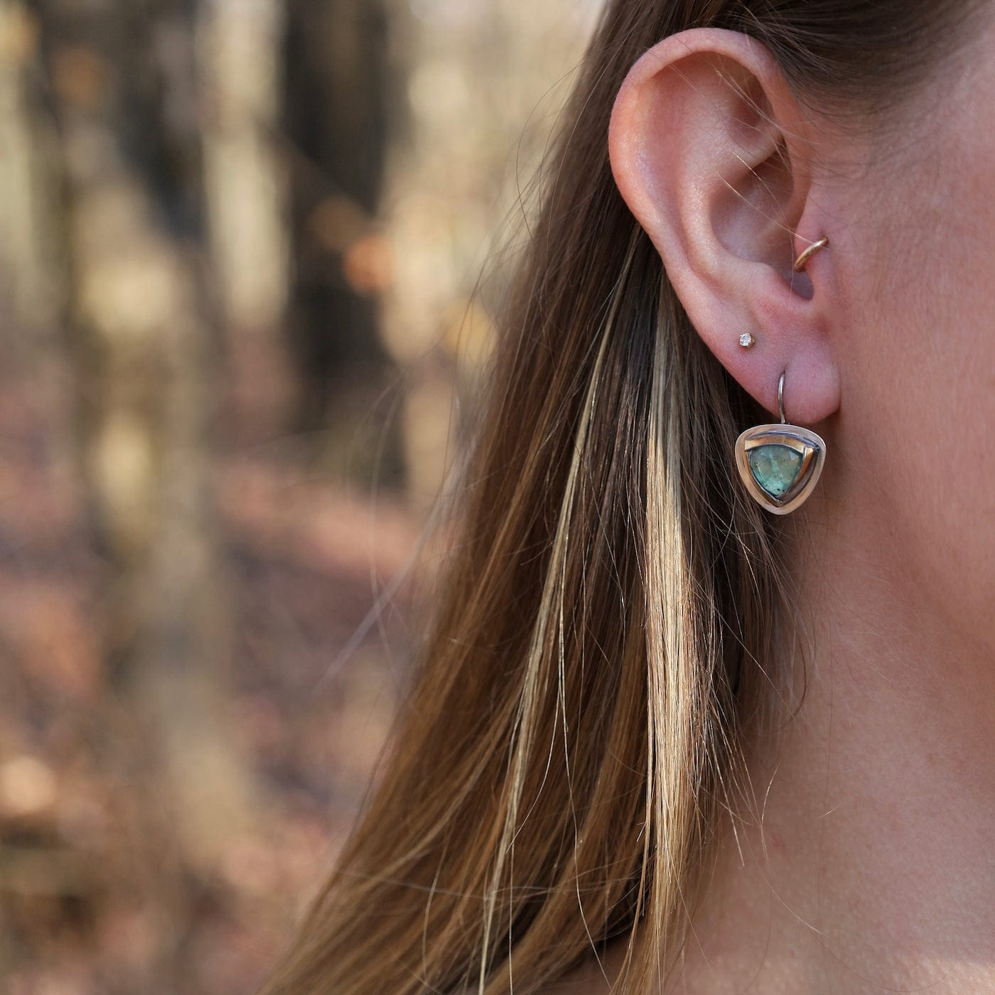 EAR Petite Tri Fold Drop Earrings with Green Kyanite