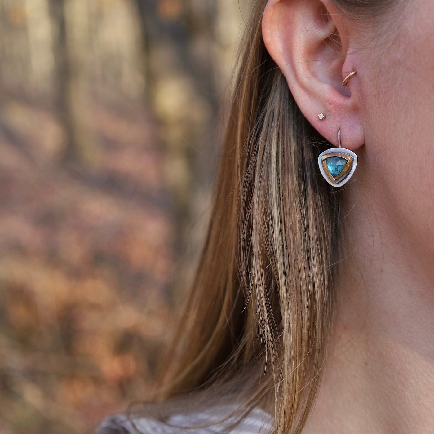 EAR Petite Tri Fold Drop Earrings with Teal Kyanite