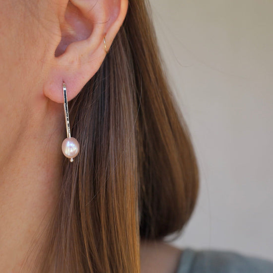 EAR Pink Freshwater Pearl on Long Earwire
