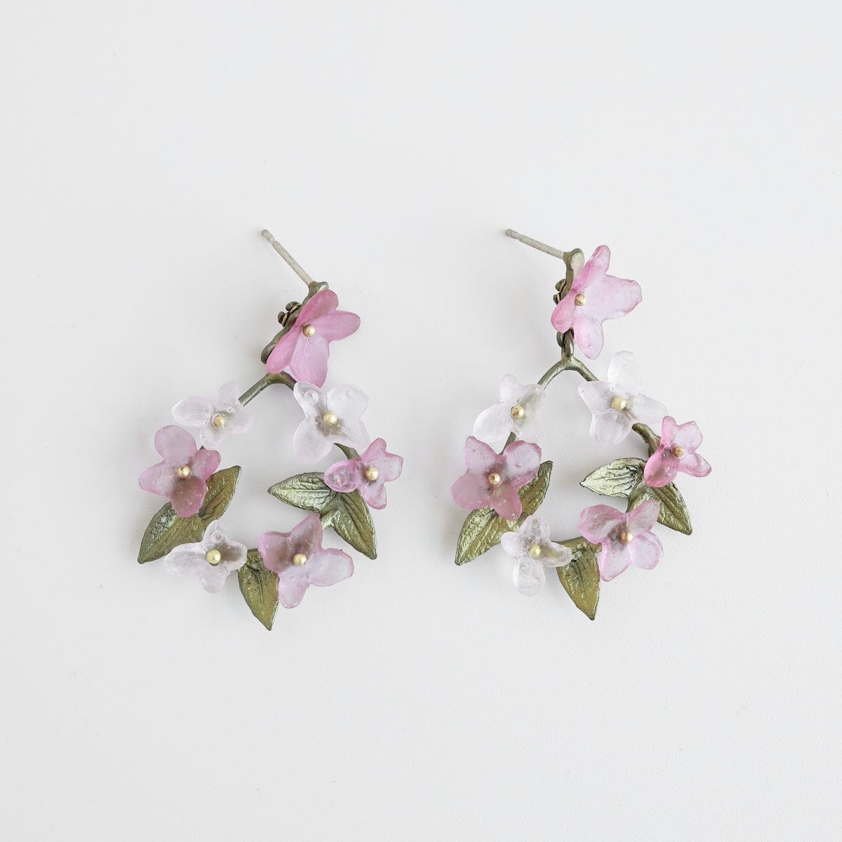 EAR Pink Hydrangea Hoop Post Earrings