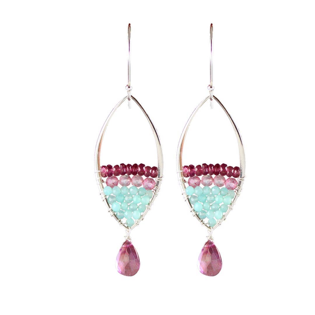 EAR Pink Topaz & Amazonite Silver Marquise Earrings
