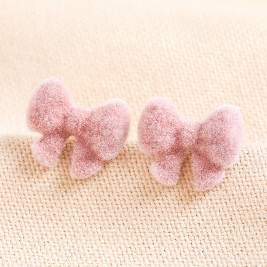 EAR Pink Velvet Bow Stud Earrings