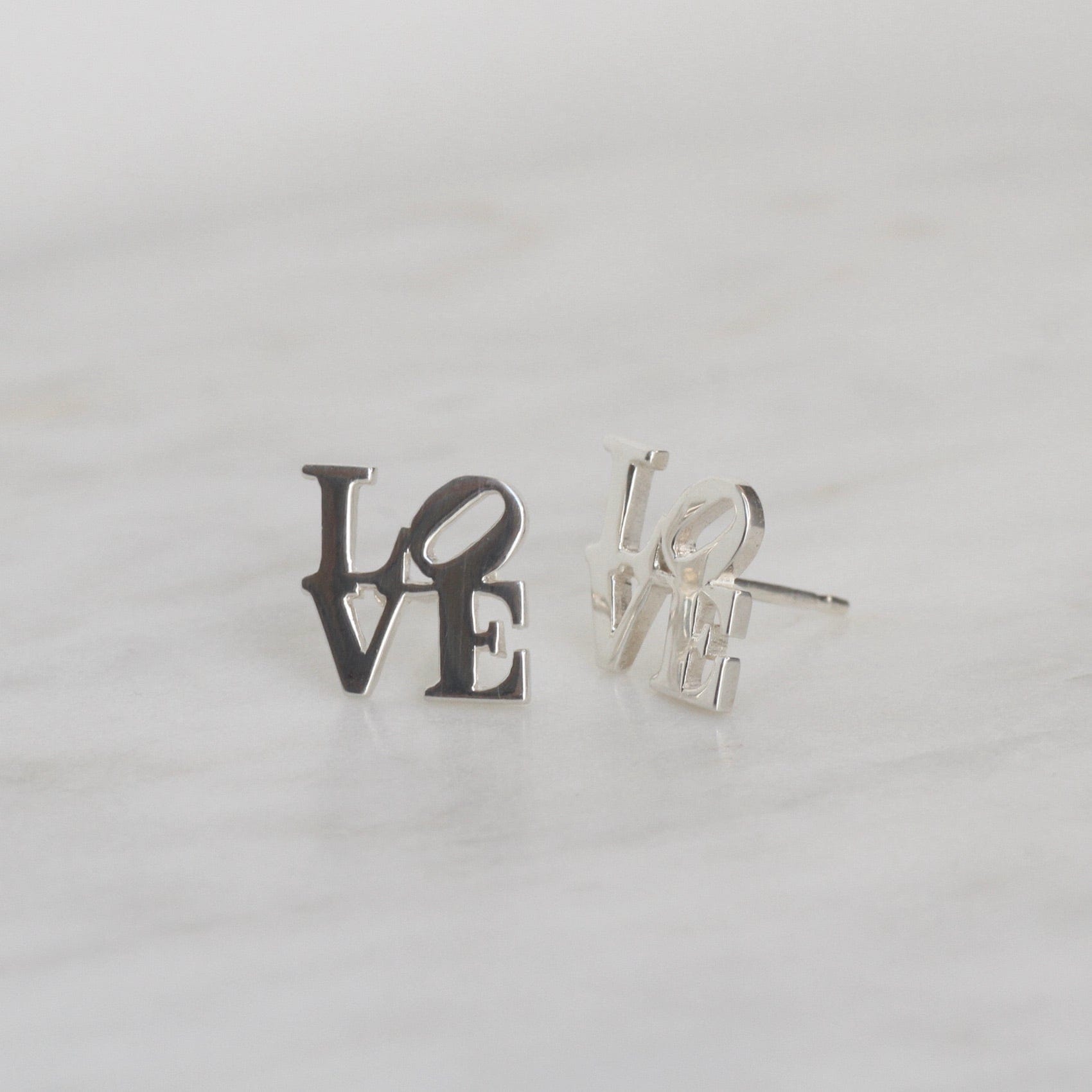 Polished Silver LOVE Stud Earrings – Dandelion Jewelry