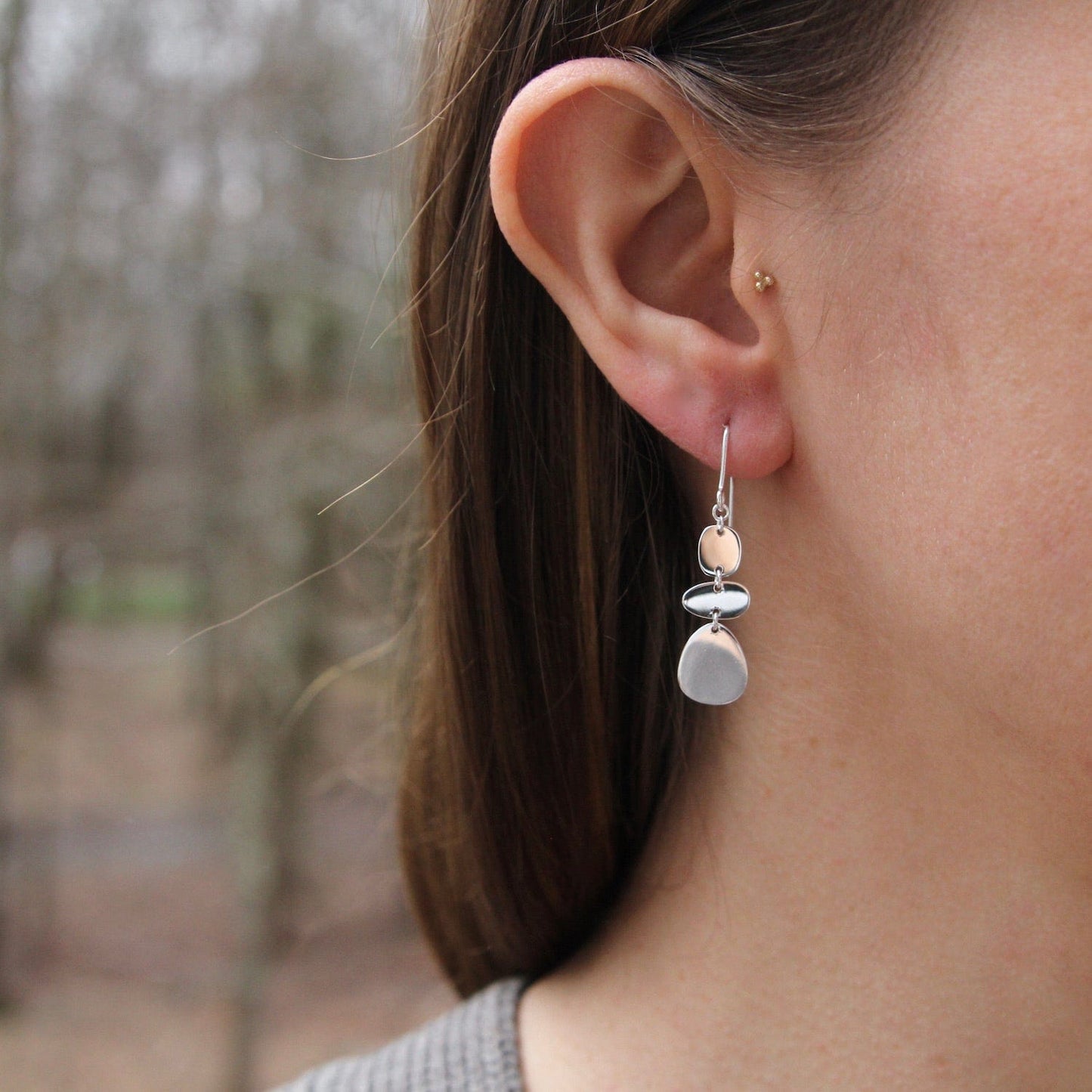 EAR Polished Sterling Silver Organic Shapes Drop Earring