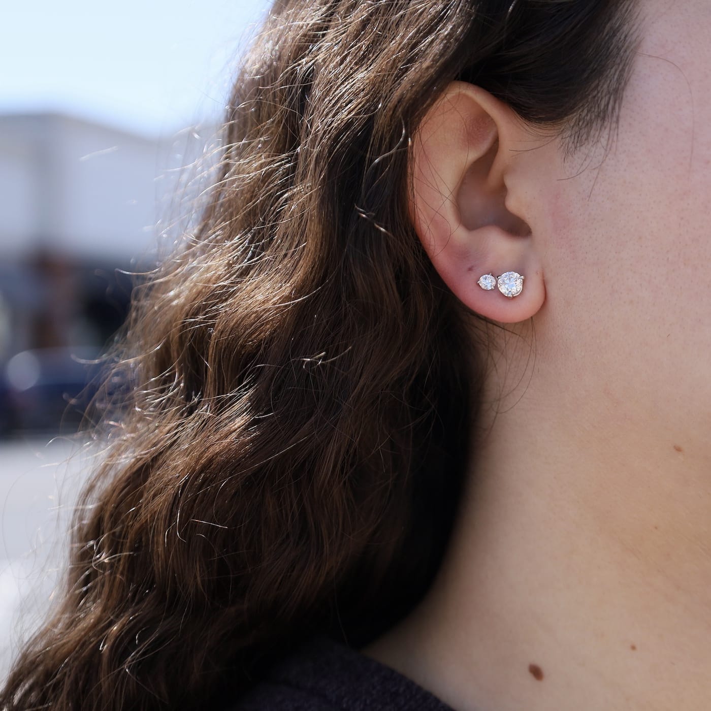 EAR-PPL Platinum Plated Three Prong 1.5 CTW Diamond Martini Stud Earrings