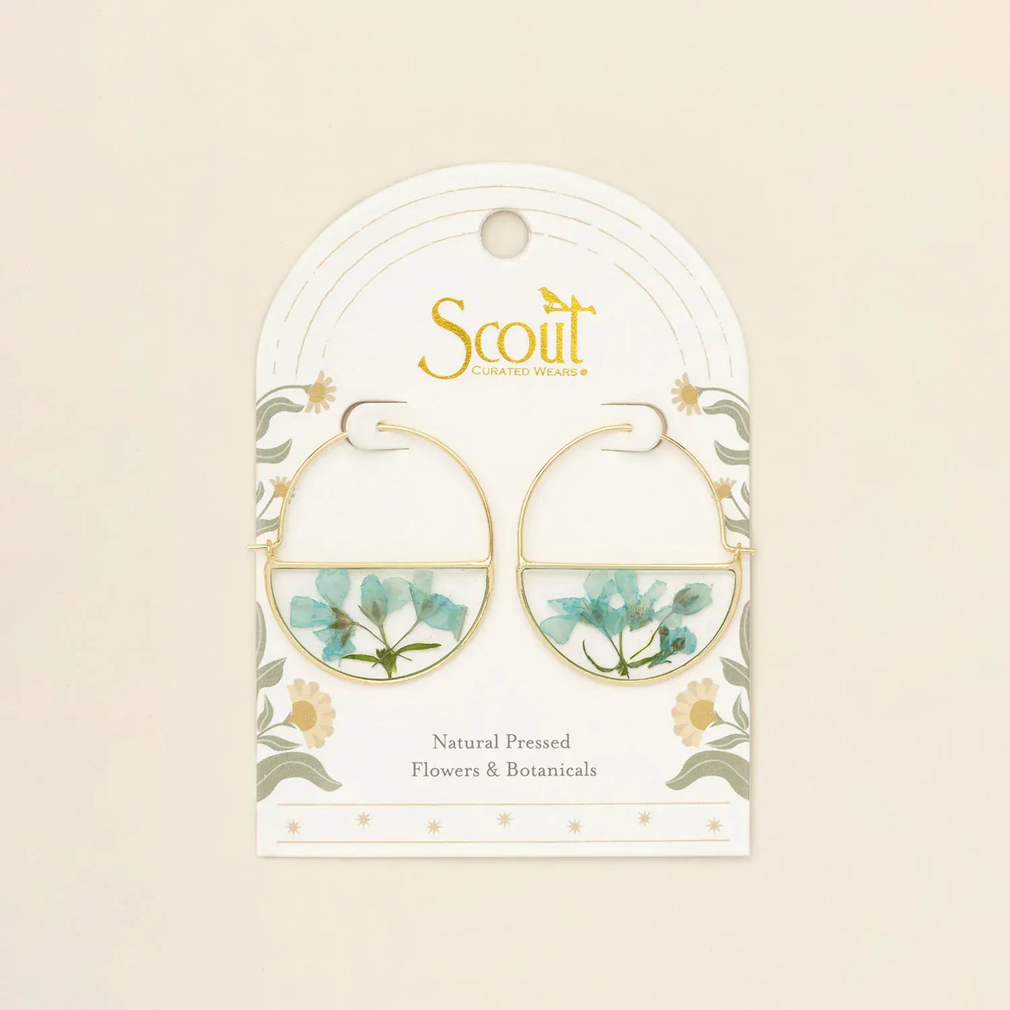 EAR Pressed Flower Hoop Earring - Blue Baby`s Breath/G