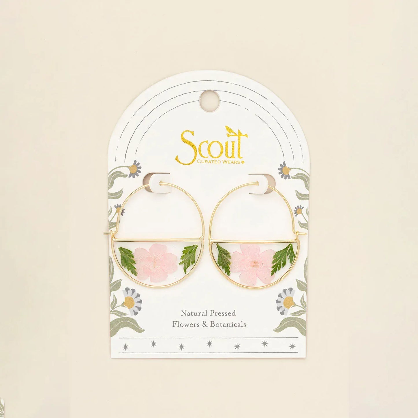 EAR Pressed Flower Hoop Earring - Pink Cherry Blossom/Gold