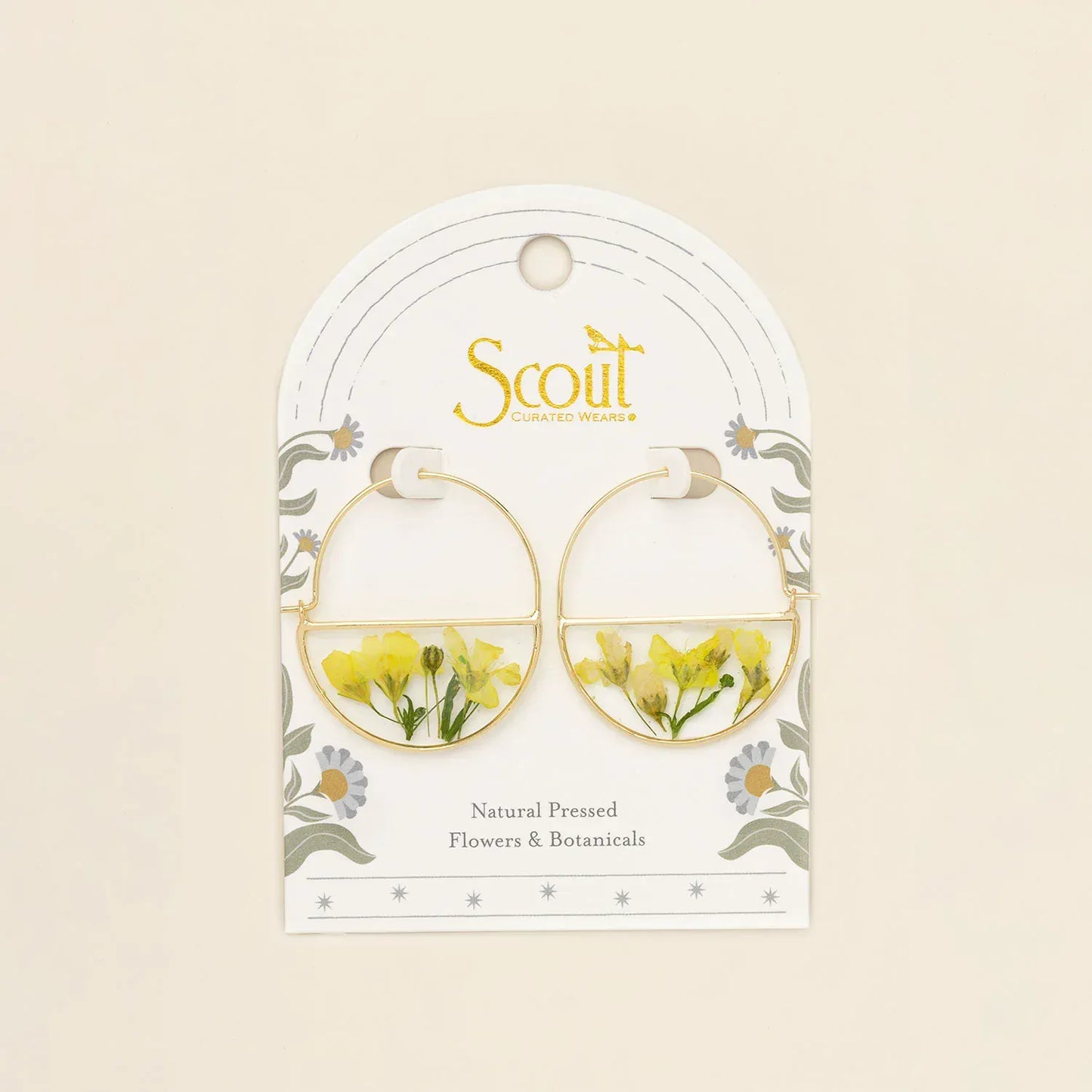 EAR Pressed Flower Hoop Earring - Yellow Baby`s Breath