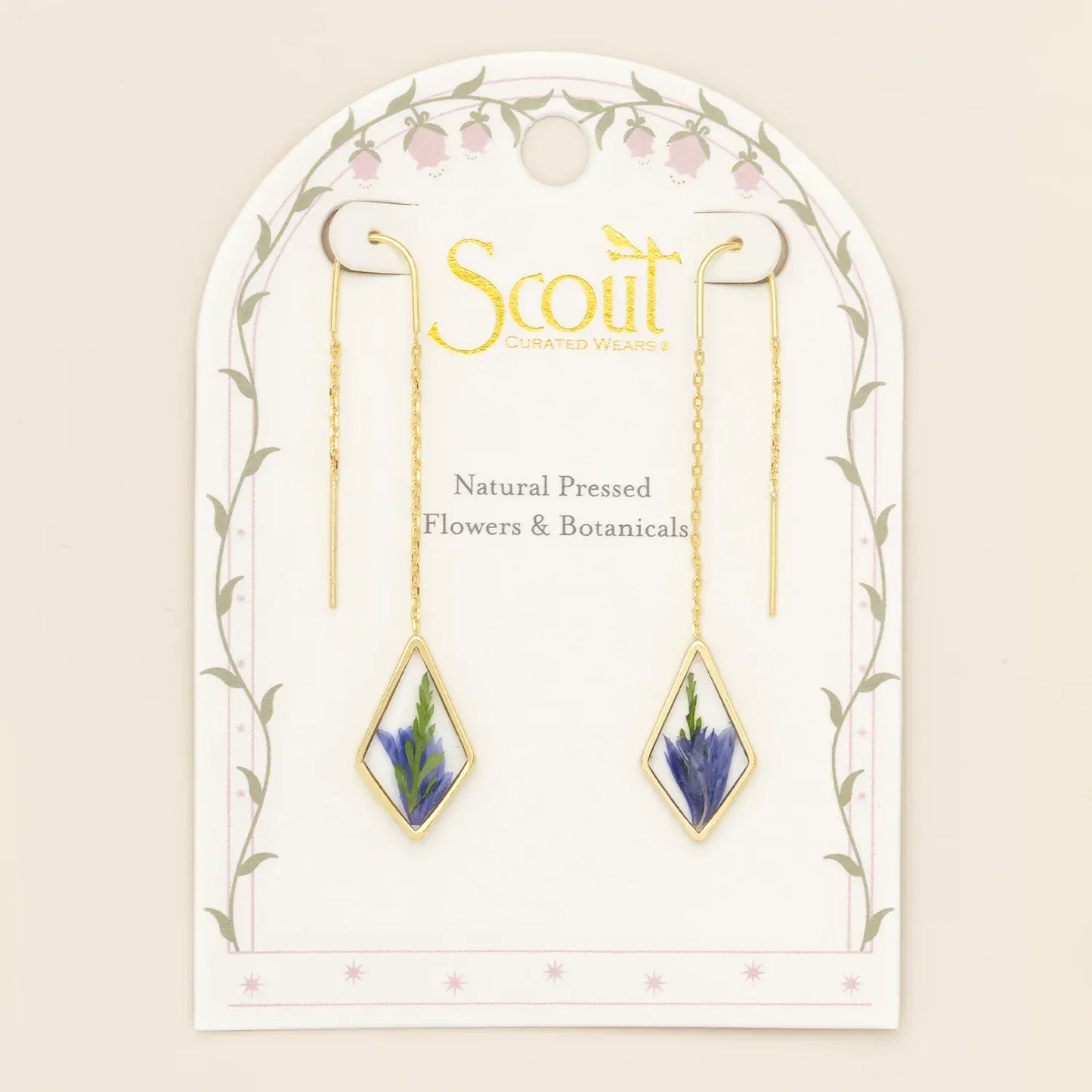 EAR Pressed Flower Thread Earring - Purple Cornflower/Gold