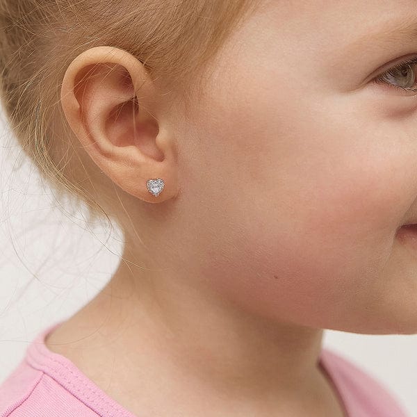 EAR Princess Heart CZ Childrens Earriings - Screw Back